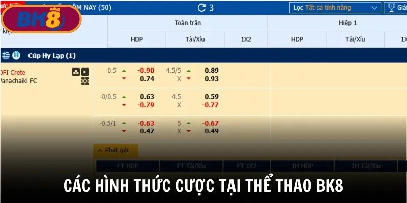 Hình thức cược đa dạng tại sảnh Thể Thao BK8