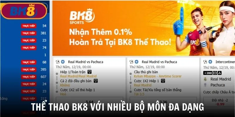 Sảnh Thể Thao BK8 cung cấp nhiều bộ môn đa dạng