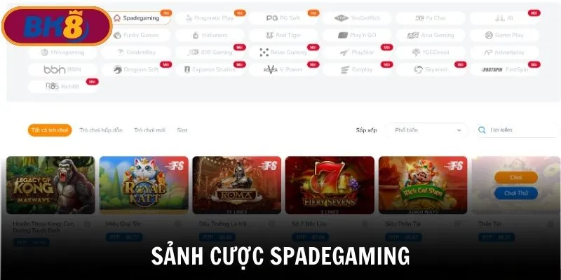 Sảnh cược game slot trực tuyến BK8 hot Spadegaming