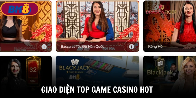 Giao diện top game casino hot tại BK8